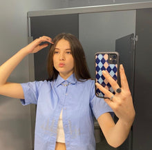 Load image into Gallery viewer, NYC RHINESTONE UNISEX SHORT SLEEVE BUTTON UP